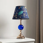 lampe table or rouge bleu floral abat jour opaque vintage éclairage quotidien chambre coucher