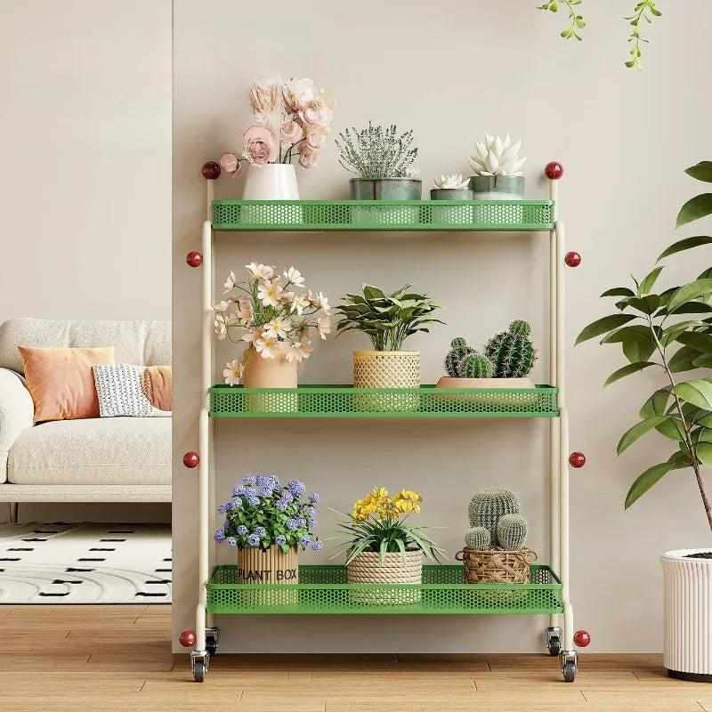 étagère mobile moderne pot plantes roulettes blanc verte noire métal maille