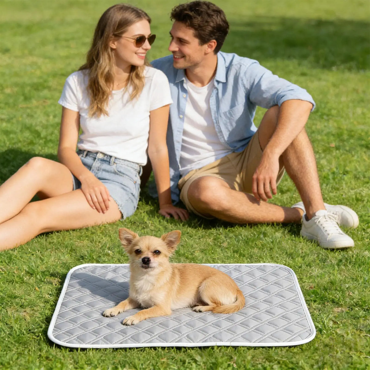 tapis rafraîchissant animal compagnie bleu gris hexagonal alvéolé moderne 50x35cm