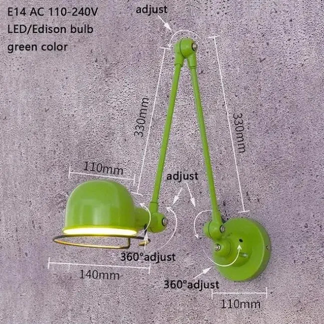 lampe murale articulée industrielle moderne vert gris blanc rouge noir opacité LED Edison