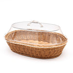 panier marron clair tressé couvercle plastique transparent poignée classique respectueux environnement