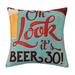 housse coussin vintage bière vin motifs rétro multicolores coton lin décoration canapé chaise 45x45cm
