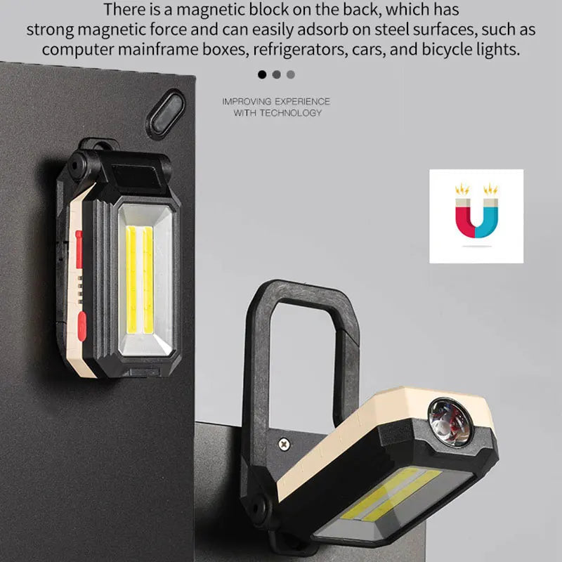 lampe travail multifonctionnelle pliante led cob haute luminosité crochet magnétique