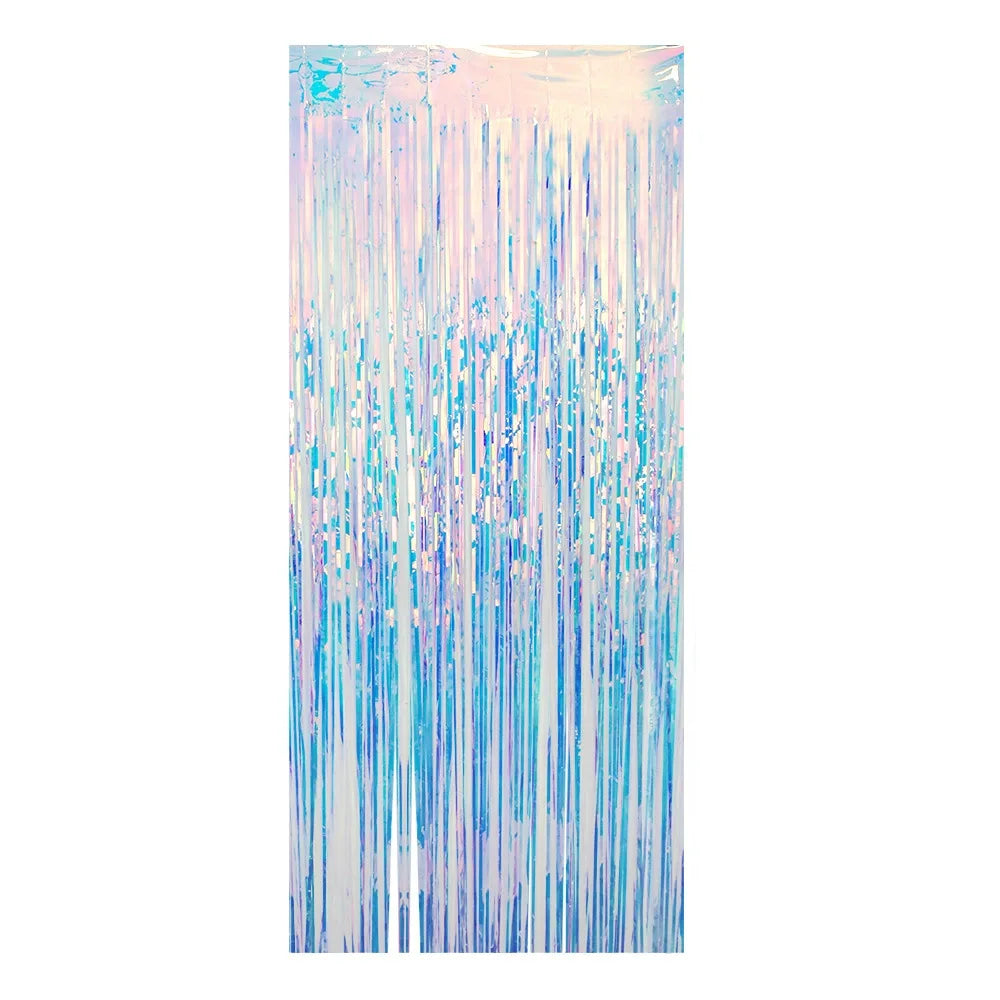rideaux decoratifs franges scintillantes vert bleu violet argentés semi transparents adhésifs modernes festifs anniversaire