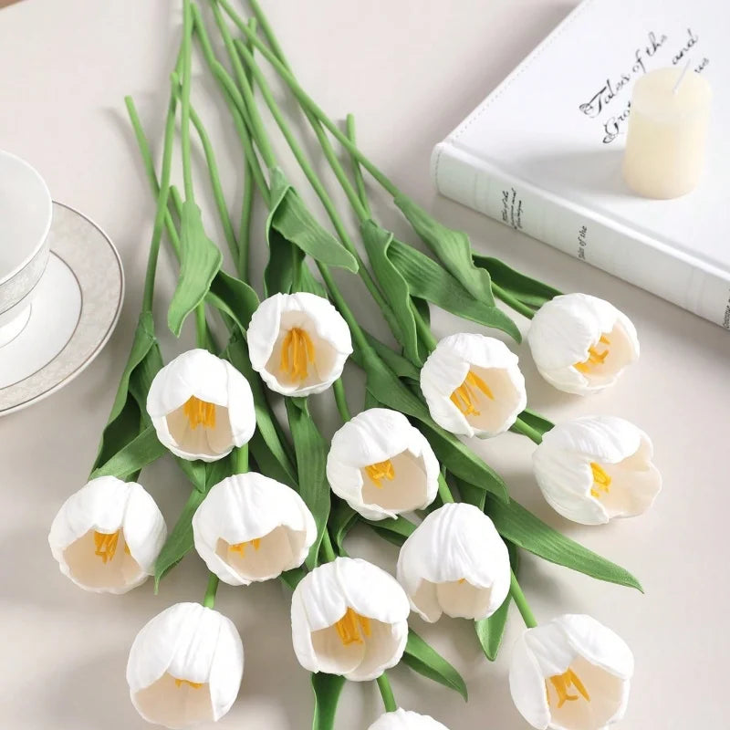 décoration intérieure moderne bouquet tulipes artificielles blanc vert 39cm mariage maison