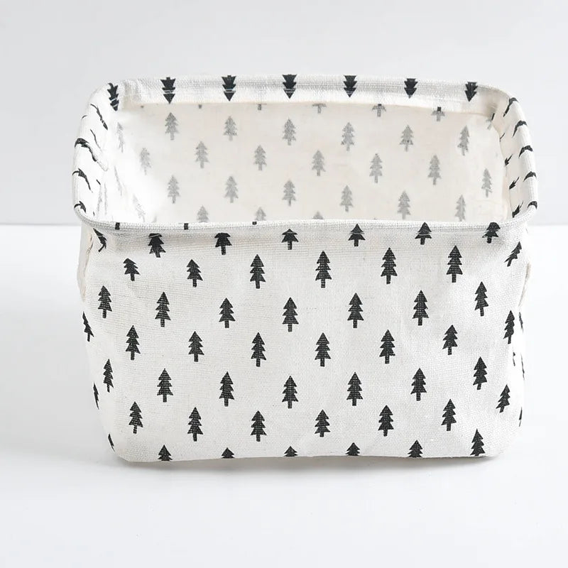 boîtes rangement pliables tissu lin respectueux environnement moderne minimaliste motifs géométriques animaux étiquettes poignées