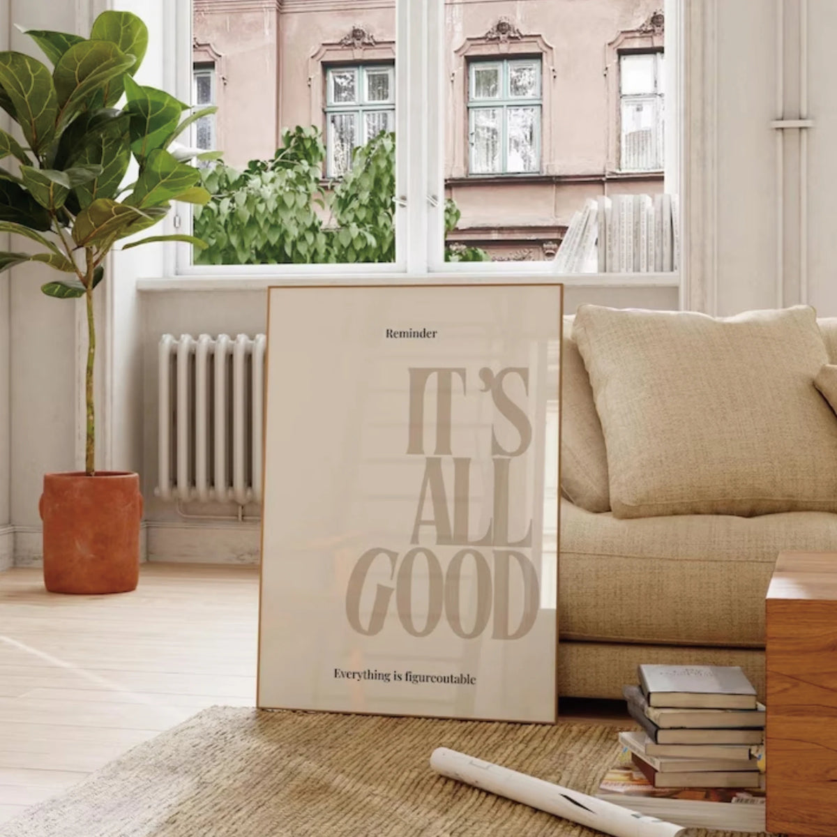 decoration murale moderne IT'S ALL GOOD empowerment beige gris chambre salon
