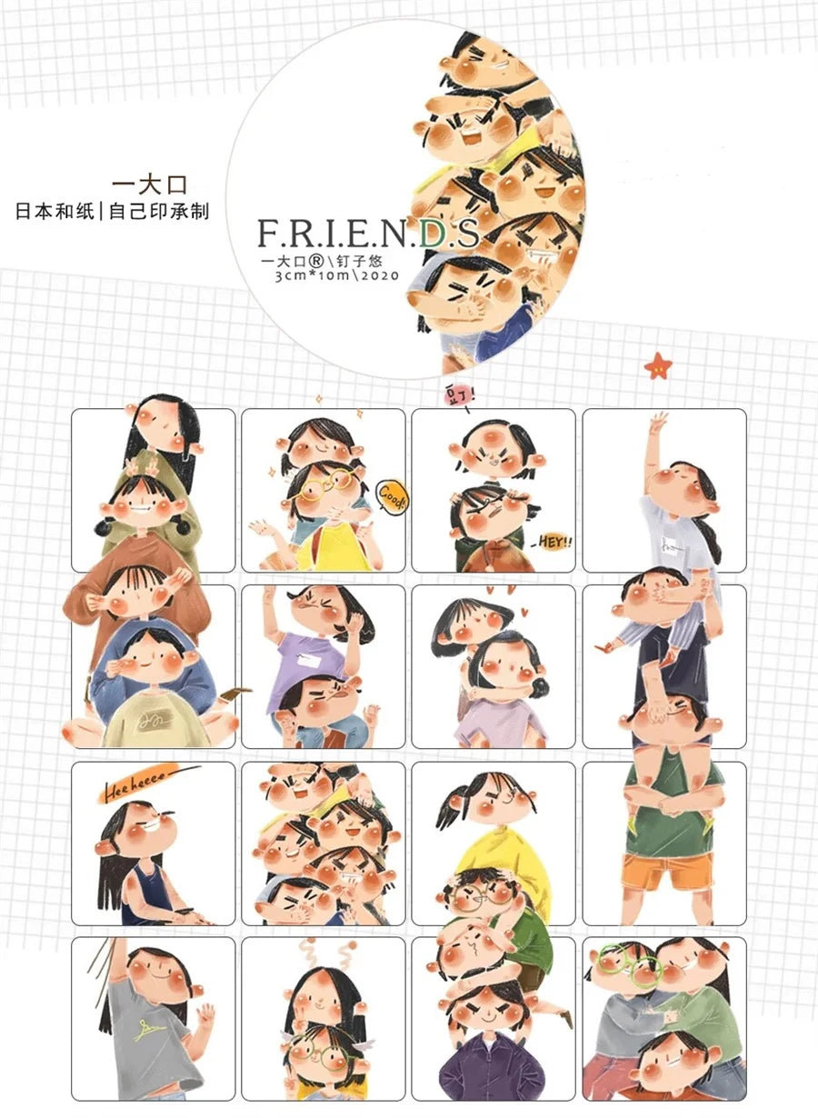sticker washi tape dessin animé personnages animés poses expressions orange noir blanc gris bleu