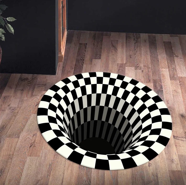 tapis rond moderne optique points carreaux noir blanc orange bleu 80x80cm 120x120cm