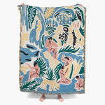 tapis abstrait géométrique polyester coton bleu vert rose motifs contemporains portable pique nique voyage