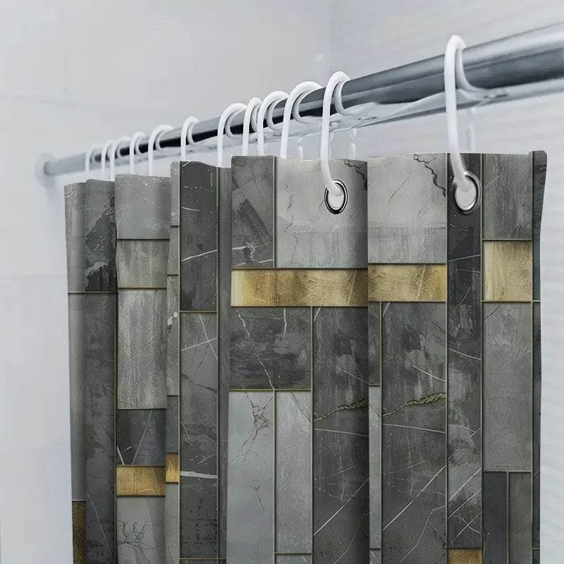 rideau douche moderne gris marbre élégant anneaux suspension 180cm 180cm doré