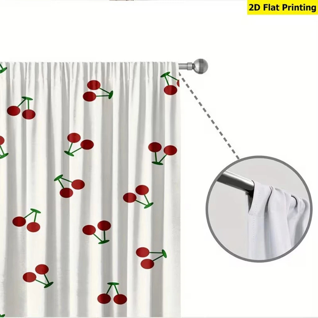 rideau moderne pièces cerises rouges polyester blanc opaque anneaux métalliques inclusion chambre salon cuisine