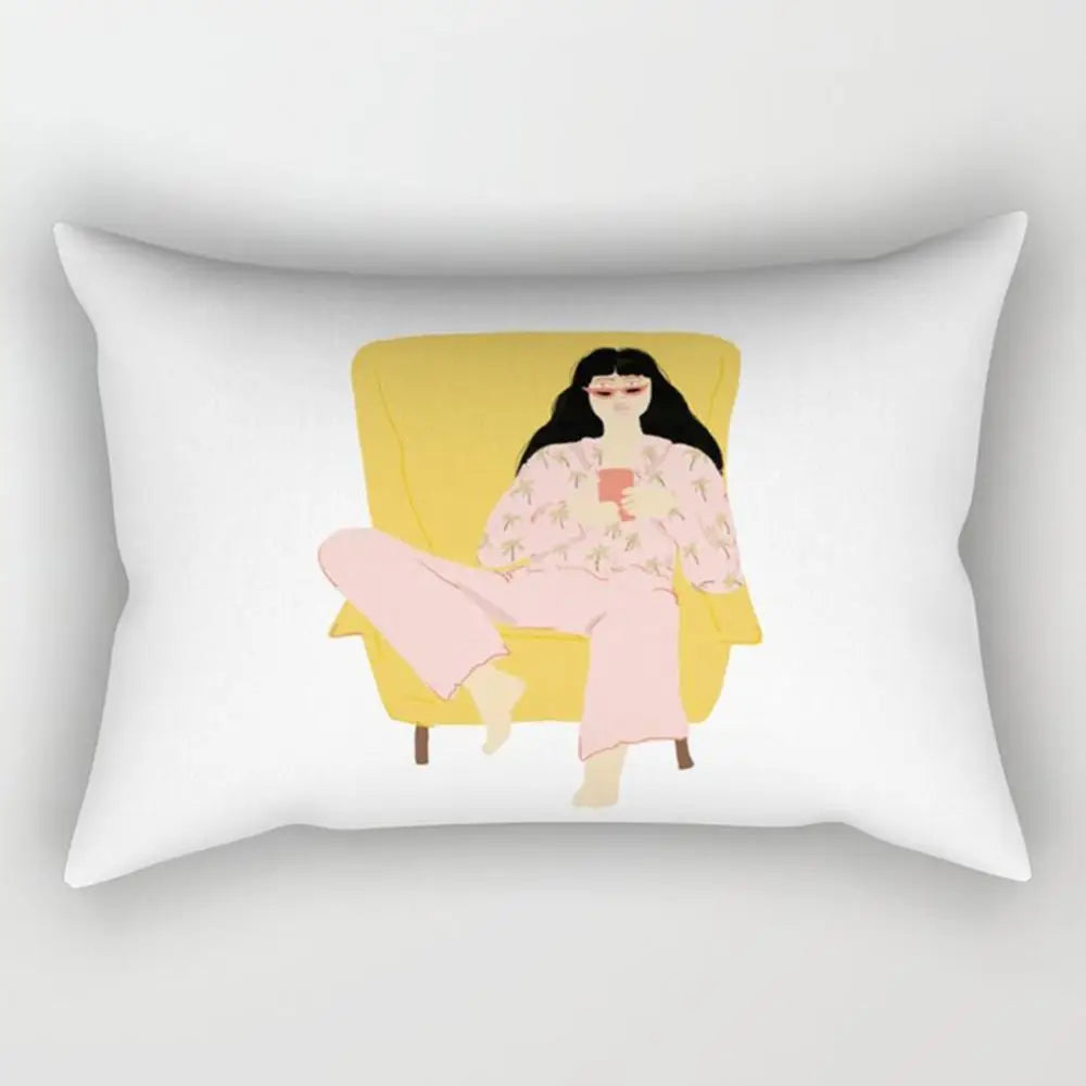 taie d'oreiller rectangulaire jaune clair motif géométrique moderne housse coussin canapé coton 30x50cm
