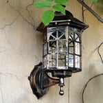 lampe murale solaire extérieure étanche noir marron texture bois verre transparent vintage rustique