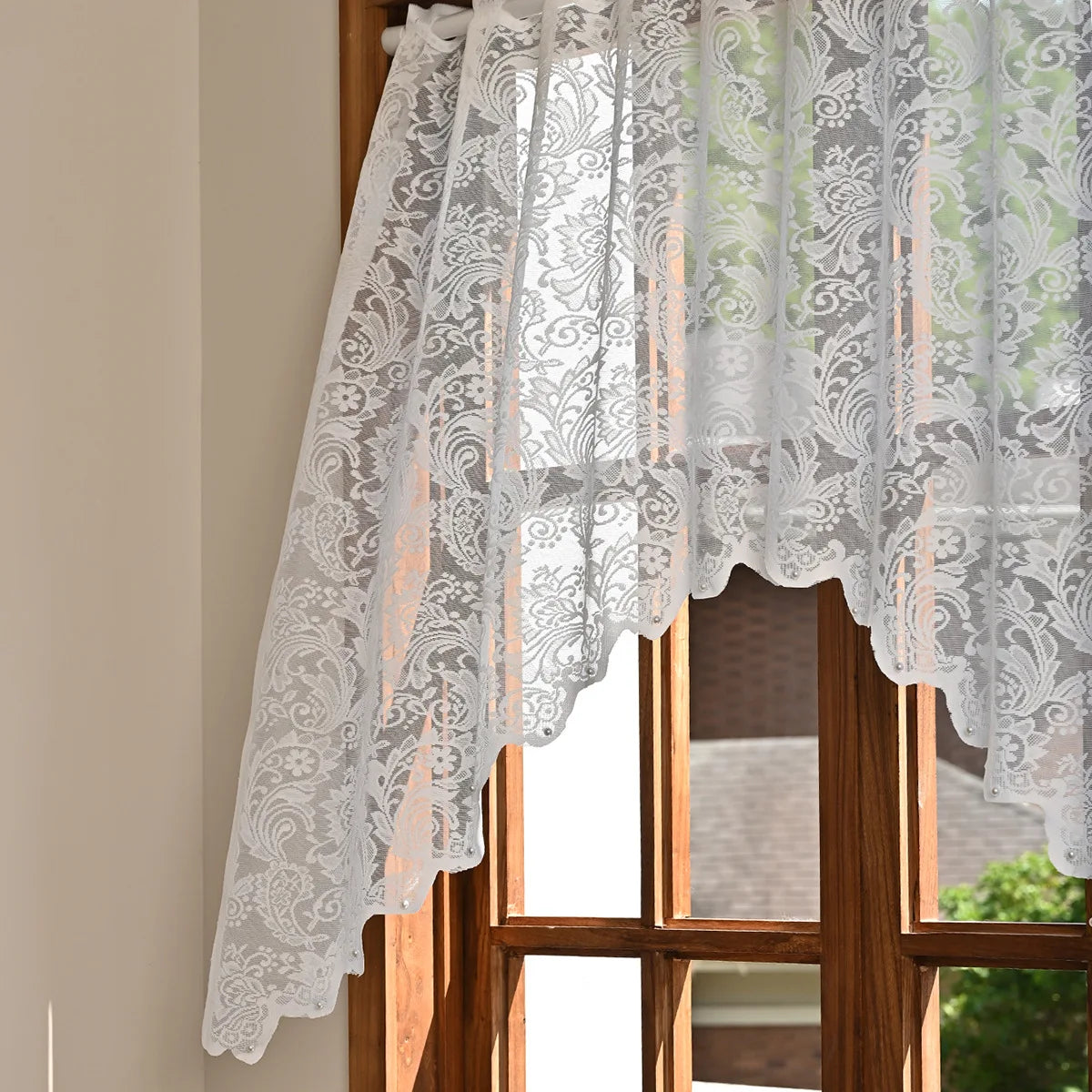 rideau blanc broderie florale transparent classique cuisine chambre