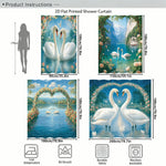rideau douche impression numérique oiseaux cygnes fleurs blanc bleu rose vert opacité anneaux métalliques