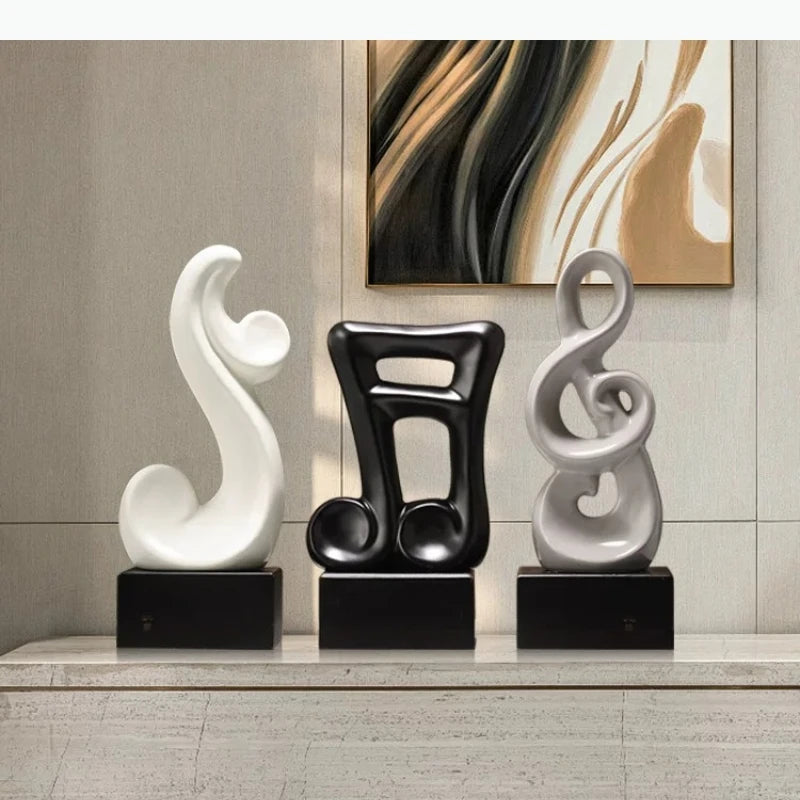 sculptures décoratives musicales abstraites symboles clé sol moderne blanc noir