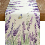 tableau chemin table imprimé floral lavande violet lilas vert blanc rustique décoration table extérieur