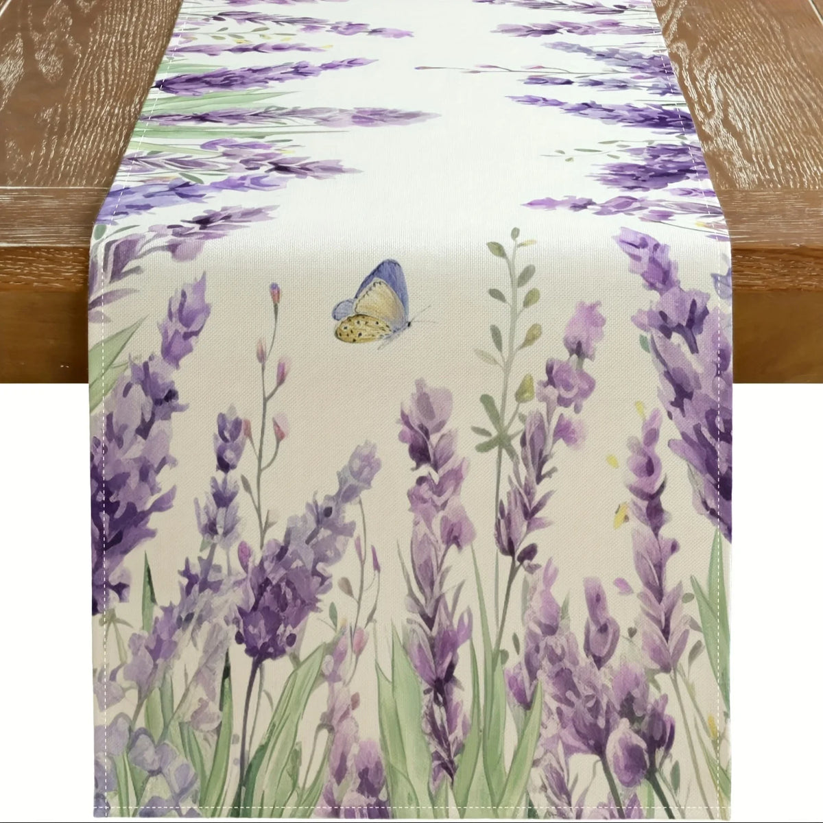 tableau chemin table imprimé floral lavande violet lilas vert blanc rustique décoration table extérieur