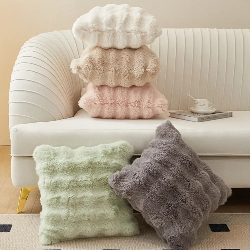 coussin carré moderne gris beige blanc rose pâle lavable 45x45cm bouclé