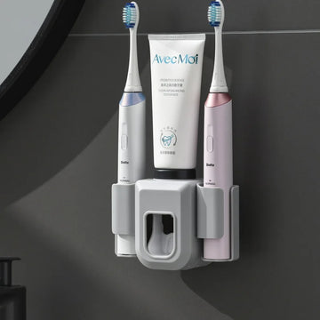porte brosses dents tubes dentifrice adhésif moderne bleu rose gris blanc minimaliste