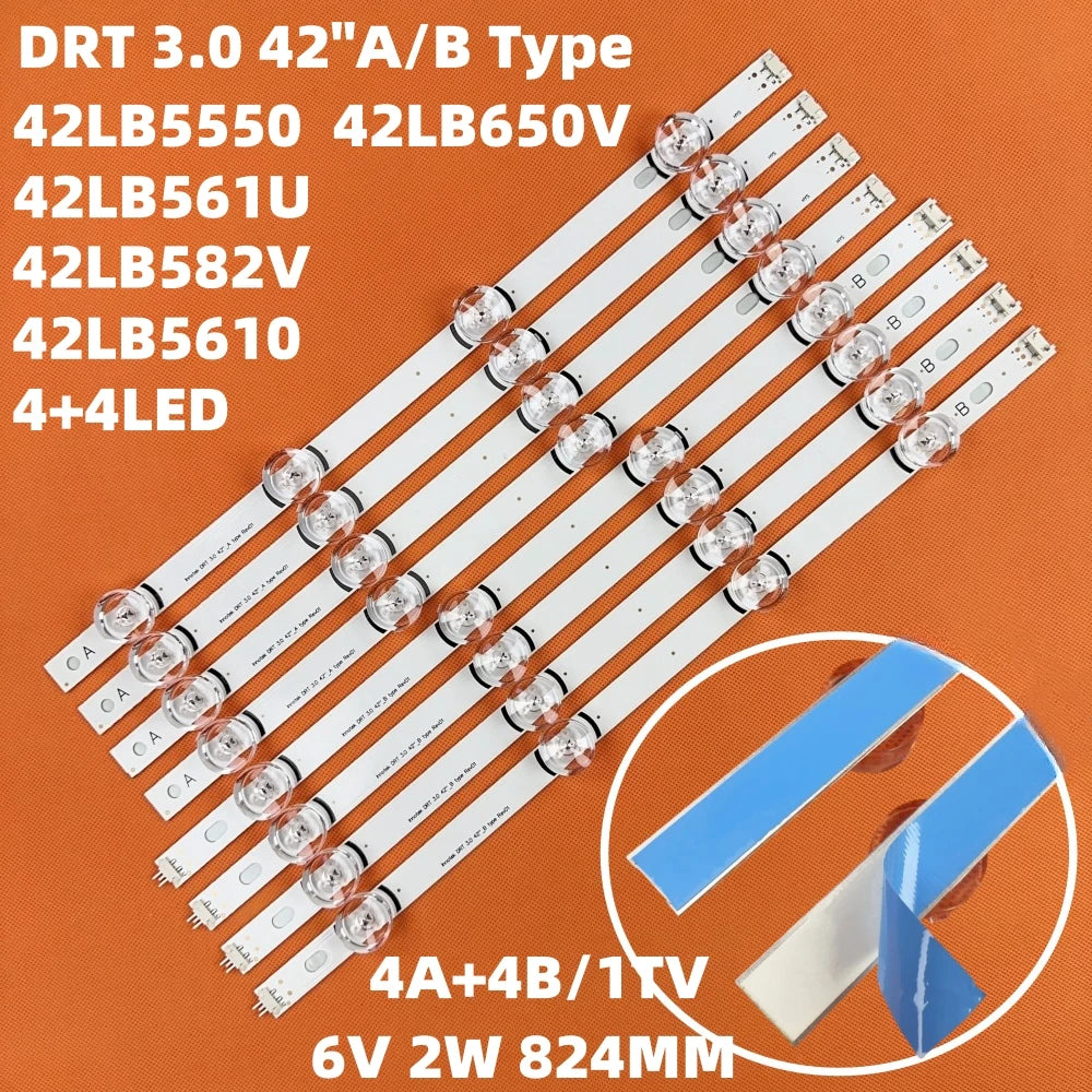 bande led blanc adhésive 110 240v 824mm 42 pouces tv modernisée 4+4led innotek doym