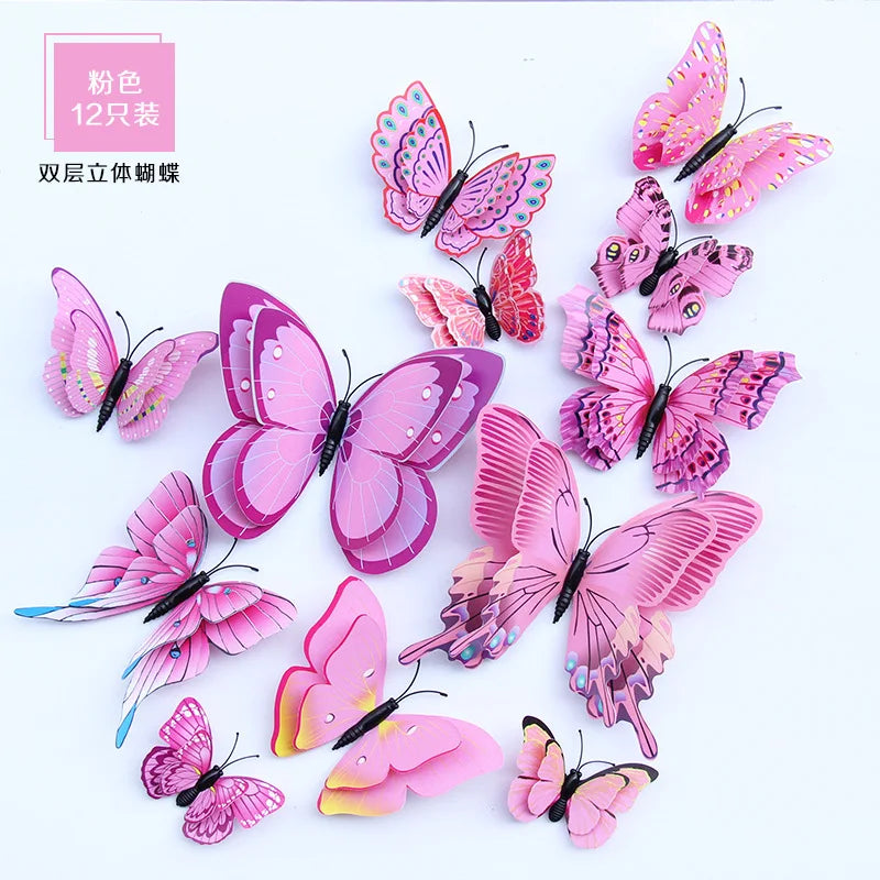 papillons décoratifs 3d imprimés brillants multicolores adhésifs décoration murale enfants vert bleu orange rose