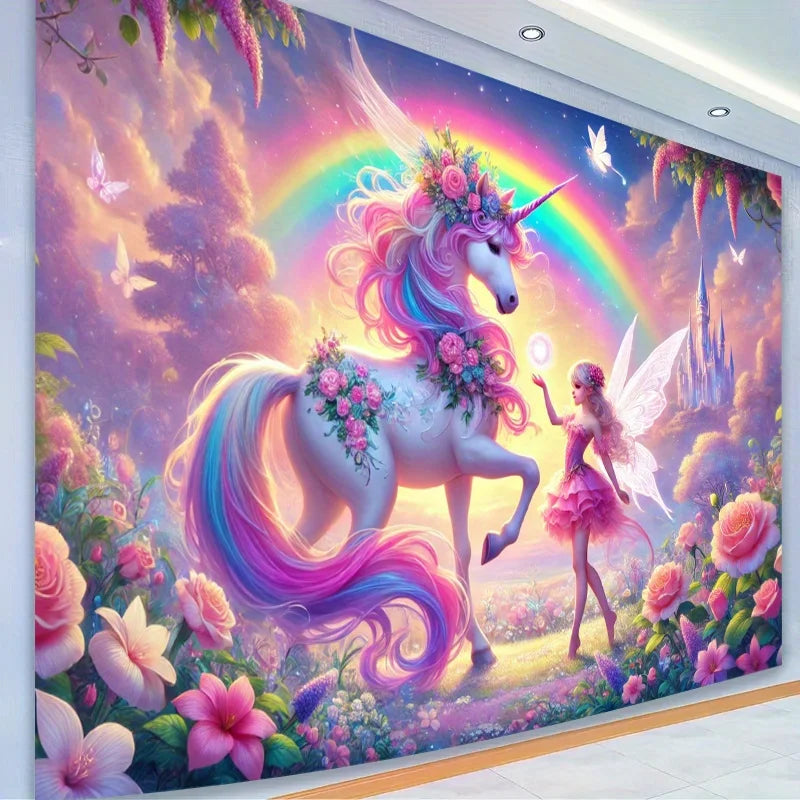 toile fond multicolore licorne fantaisie chambre enfant decoration murale personnalisée lint free
