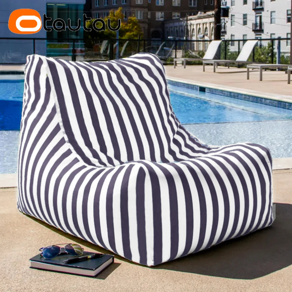 coussin d'assise jardin rayures beige blanc moderne piscine extérieur housse fauteuil plage grande