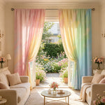 rideaux pastel dégradé arc ciel semi translucides moderne doux chambre salonhôtel polyester