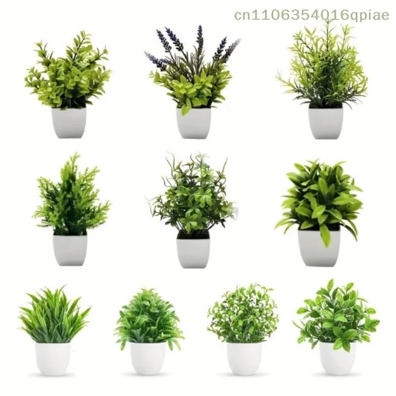plantes artificielles feuilles vertes violette moderne sans entretien décoration intérieure extérieure pot blanc