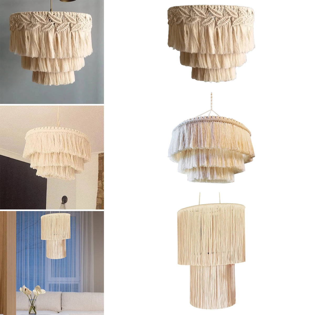 suspension boho macramé franges chaîne métallique décoration chambre salon artisanal