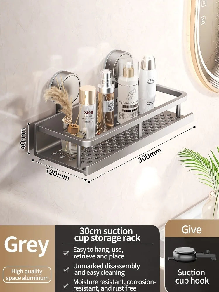 étagère salle bain murale ventouse aluminium argenté perforée moderne suction sans perçage.instructions montages