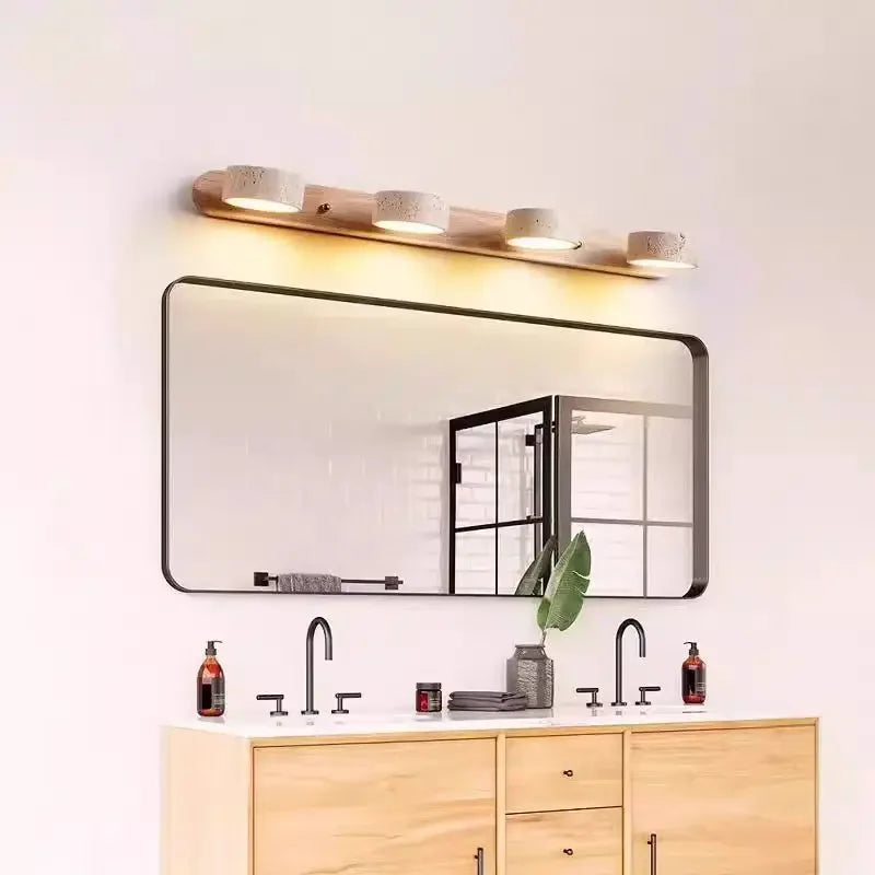 lampe murale moderne bois naturel tissu gris clair texture bois vis LED 9W warm