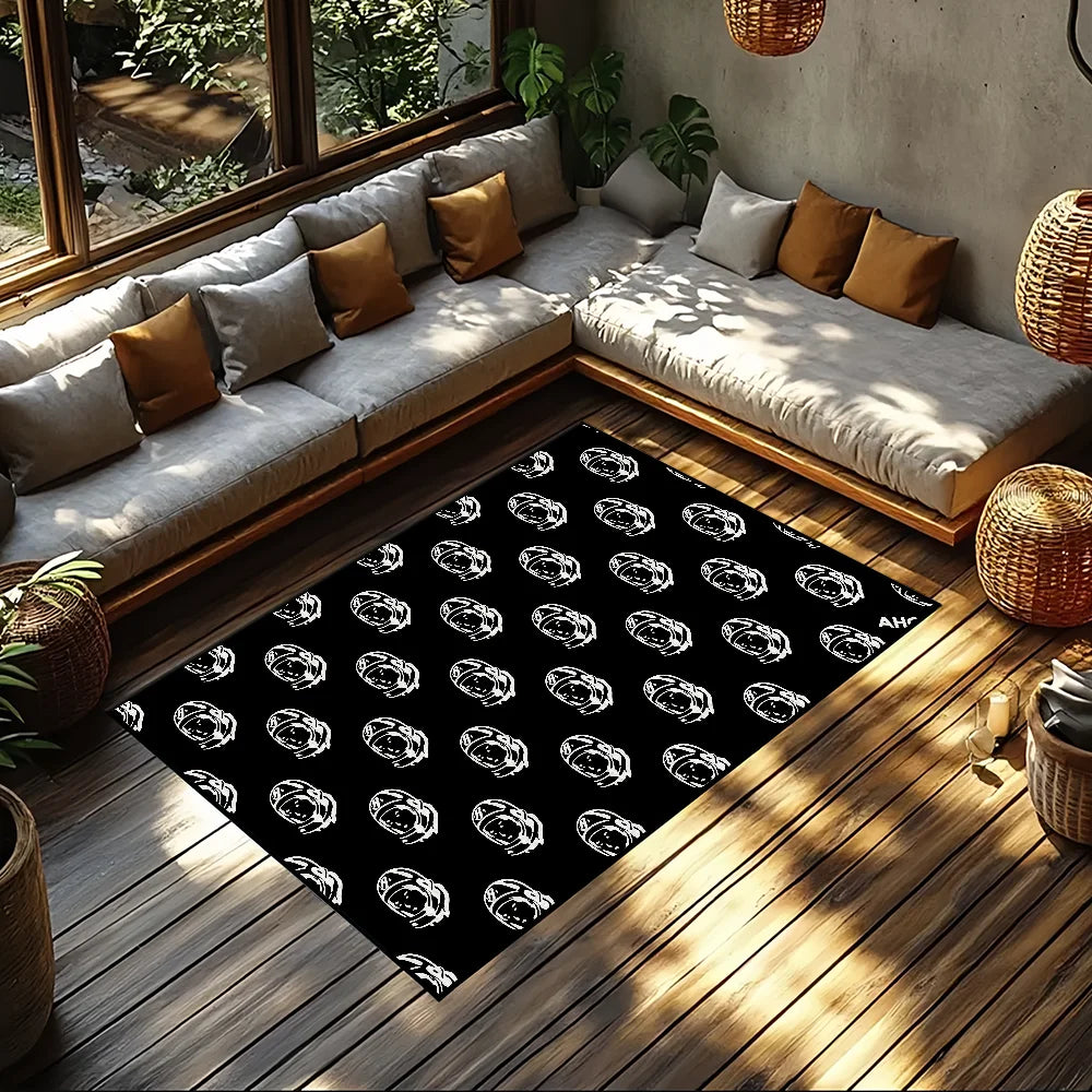 tapis oriental rayé astronautes noir blanc moderne antidérapant polyester adultes chambre salon