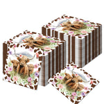 serviettes papier motif vache marron blanc rose violet vert anniversaire rustic floral