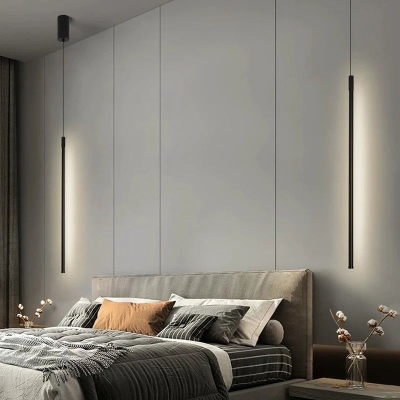 lampe suspendue moderne noir minimaliste pendentif cordon flux lumineux salon chambrehôtel