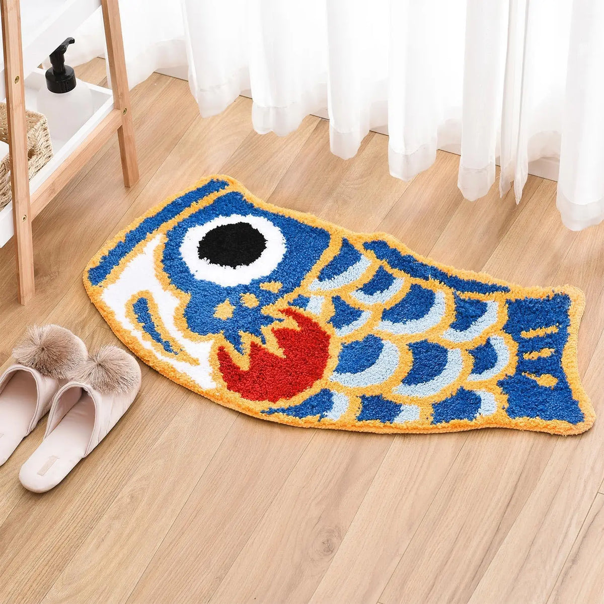tapis bain antidérapant laine imitation cachemire moderne poissons colorés salon chambre coucher