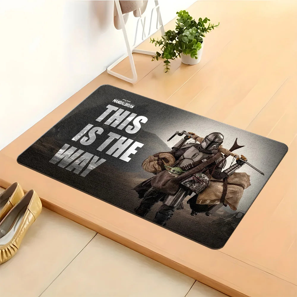 tapis sol antidérapant polyester Mandalorian noir gris entrée maison salle bain chambre moderne