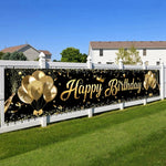 bannière anniversaire enfant moderne happy birthday ballons confettis clips doré noir festive