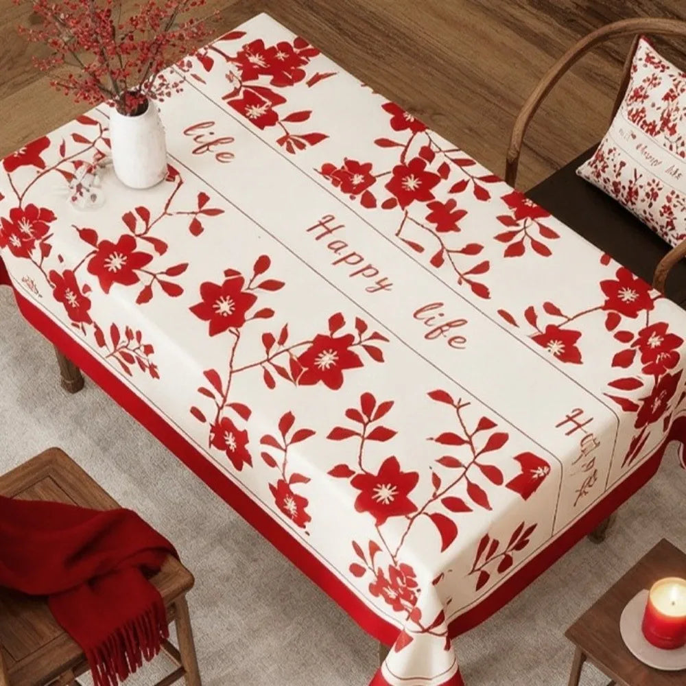 nappe décoration festive motif floral personnage animal opaque polyester coton rouge blanc