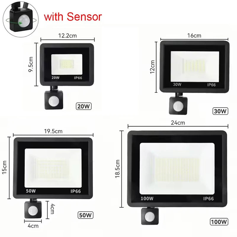 projecteur led detection mouvement extérieur ip66 moderne noir fixe murextérieur 20w 30w 50w 100w
