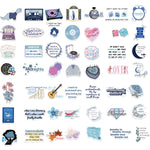 sticker graphique moderne adhésif bleu rose blanc noir textuel abstrait 51 pièces