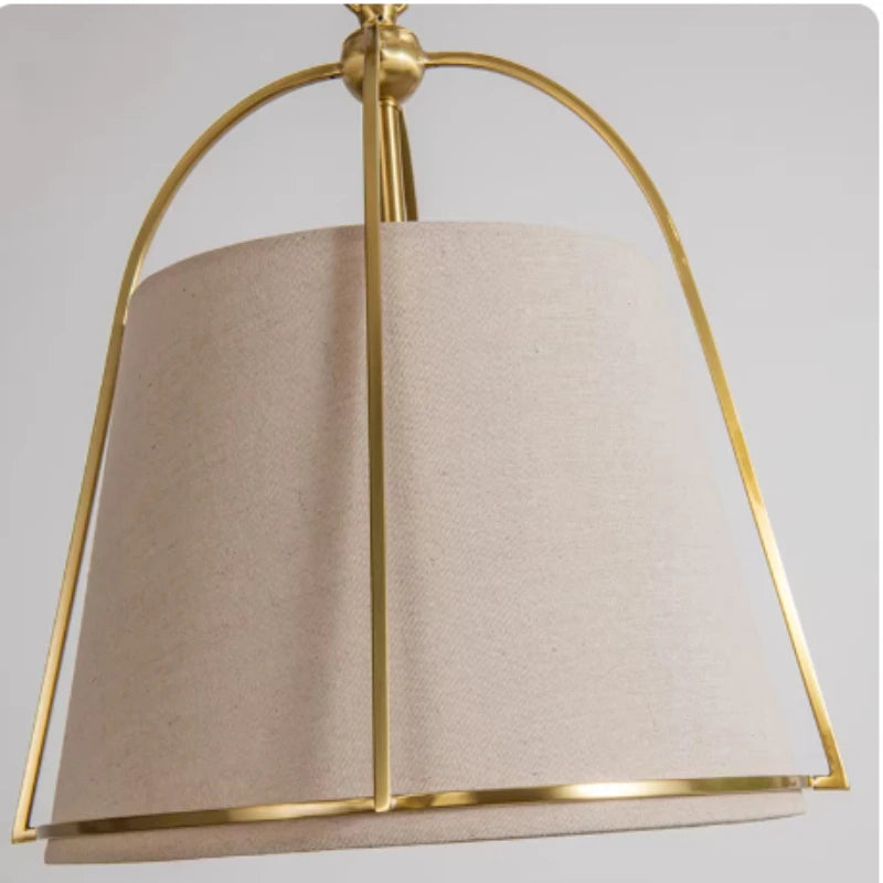 lampe suspendue moderne or beige tissu fin brillant éclairage led salon élégante cuivre poli