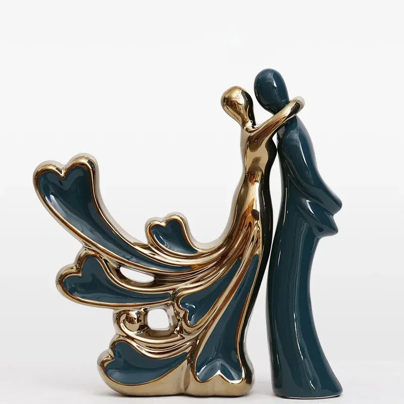sculpture couple enlacé moderne vert foncé céramique email lisse brillante décoration intérieure abstraite nordique