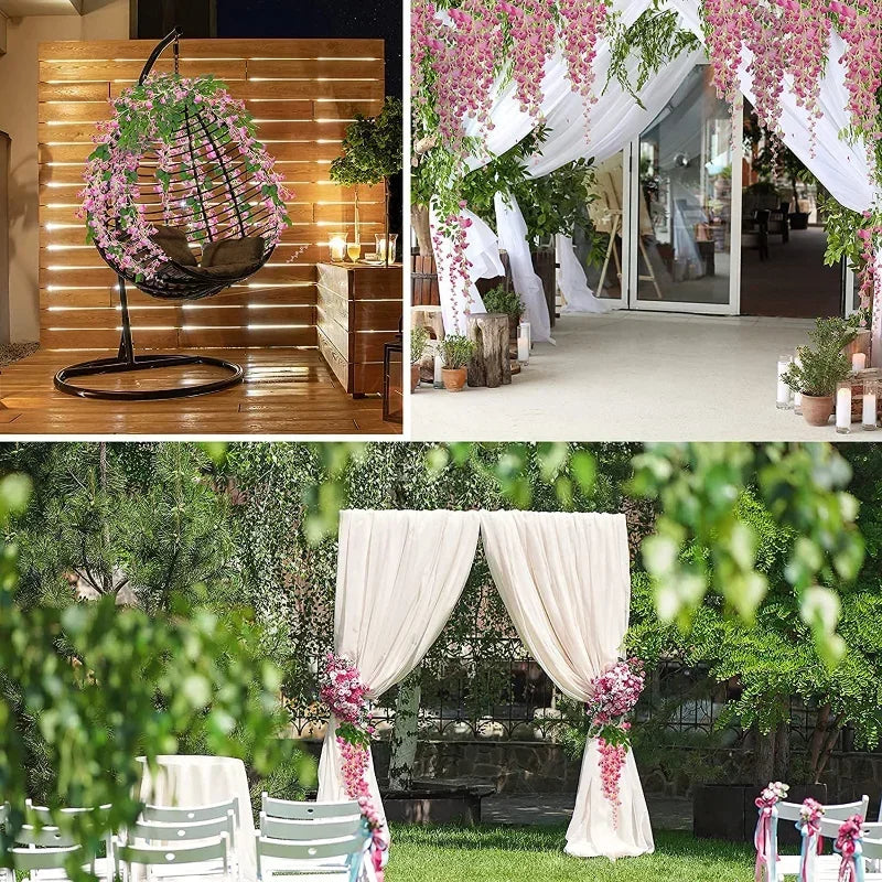 guirlande artificielle fleurs blanc vert feuilles vertes decoration mariage extérieur anniversaire baby shower