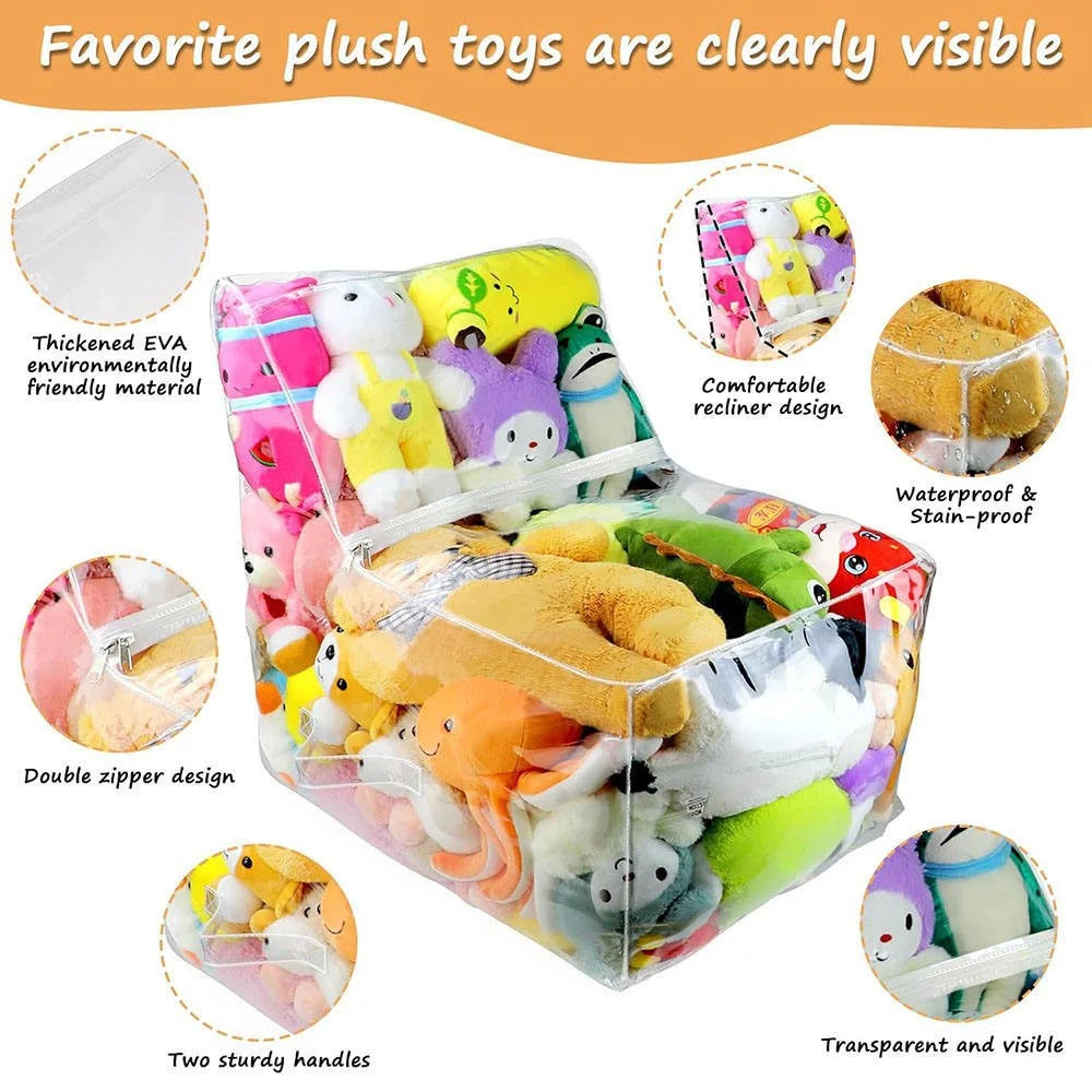 fauteuil rangement transparent moderne poignées robustes fermeture glissière enfant jouets peluches chambre