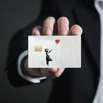 sticker pop art fille ballon cœur fond grunge carte bancaire waterproo réutilisable