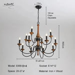 lustre bois vintage noir ampoules e14 cinq bras salon chambre coucher rustique
