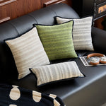 taies d'oreiller jacquard moderne rayures noires beige vert olive maison décoration écologique non toxique